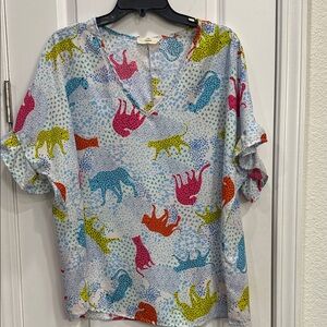 Entro Multicolor Patterned Blouse with polka dots and jaguars